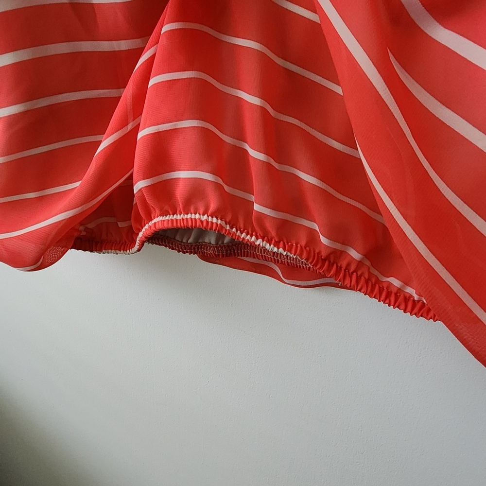 BCX Striped Flowy Blouse Top size S Coral‎ elastic Waist - Picture 3 of 7
